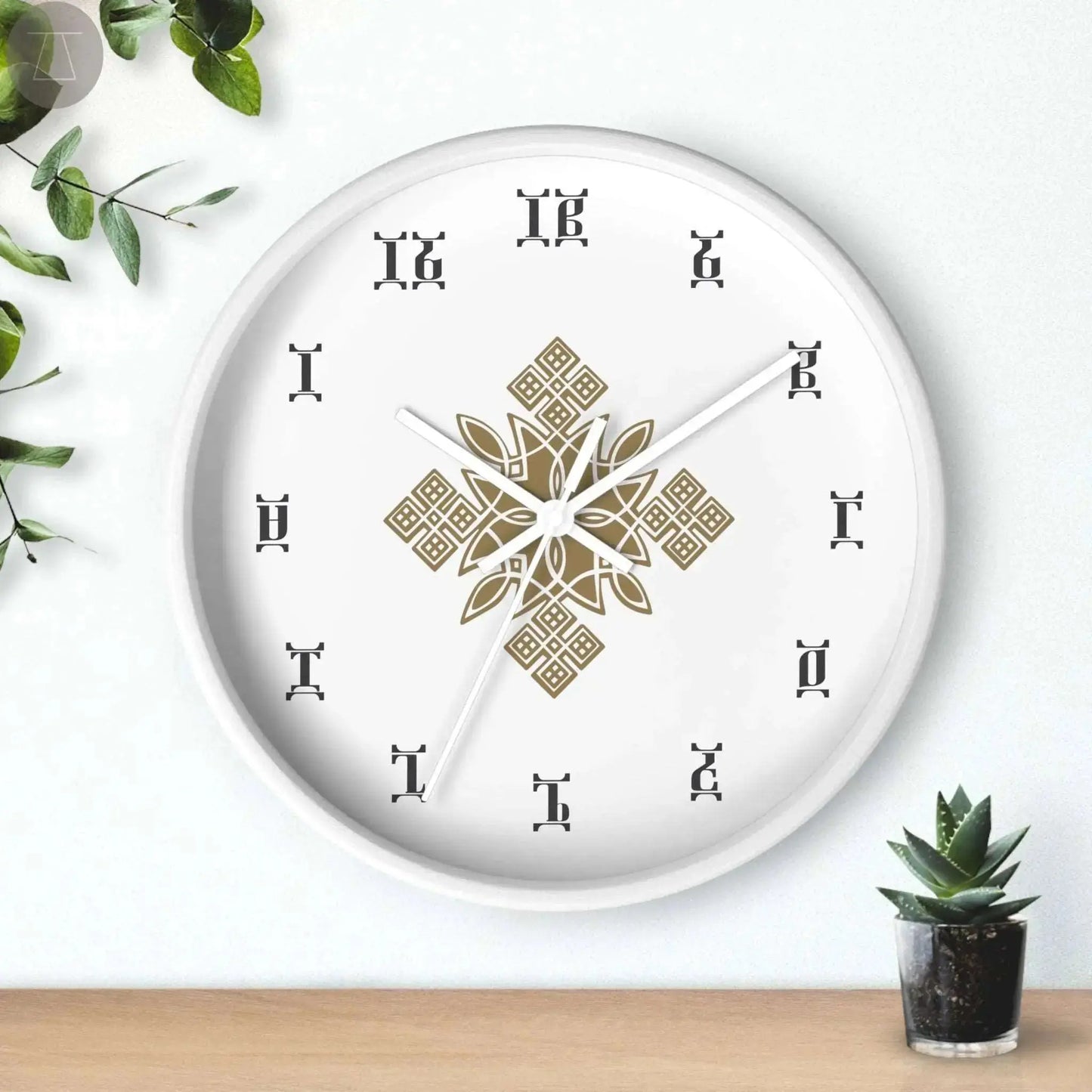 Home Decor Amharic numerals clock - wood frame Printify